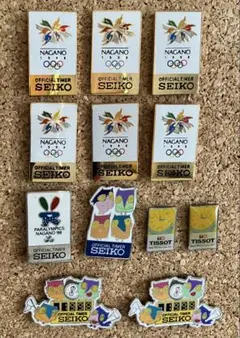 長野オリンピック・パラリンピック公式ピンバッジとTISSOTバッジ12個セット