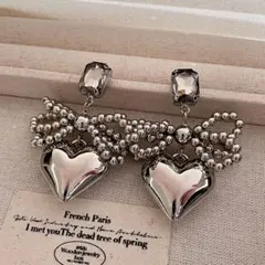 リボン ハート シルバー ピアス メタル 大ぶり Y2K 韓国 かわいい 上品