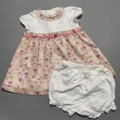 BeBe 花柄ドレス　ワンピース　ブルマセット　Mサイズ　80-90cm