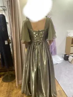 エメ　ステージドレス　オリーブグリーン ロングドレス フレアスリーブ