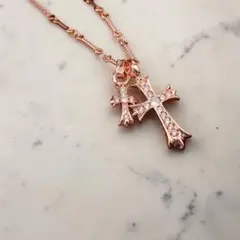 22K ベビーファット タイニークロス ツイストチェーン45cm ピンクゴールド