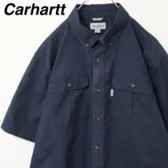 【XLサイズ】カーハート ワークシャツ BDシャツ ワンポイント ネイビー 青系