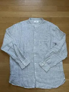 ユニクロプレミアムリネンスタンドカラーストライプ長袖シャツ