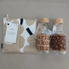 【未使用】marimekko コルクラベル付ウォーターボトル 2本セット、鍋敷きのサムネイル