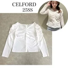 極美品✨セルフォード 25SS Vネックギャザートップス ブラウス 白 38のサムネイル
