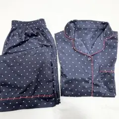 GU 긴팔 파자마 도트 패턴 네이비 새틴 파자마 S