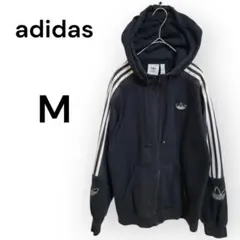 【adidas】 トレフォイルロゴ Mサイズ ブラックスウェットパーカー