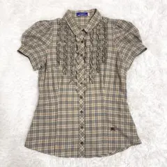 美品　バーバリーブルーレーベル ノバチェック フリル ブラウス シャツ 38