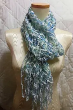 5 レース編みストール 青と緑のグラデーション