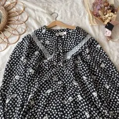 vintageレトロ古着フリルビッグカラー小花柄アンティークフラワーブラウス