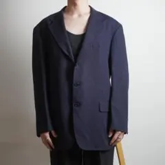 ETRO 総柄切替テーラードジャケット 裏地シルク100％ ネイビー/VW264 