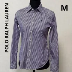 ポロラルフローレン シャツ ブラウス 綿 ストライプ ロゴ 刺繍 長袖 M 紫
