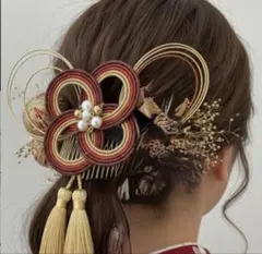 3928水引髪飾り ハンドメイド水引細工 コーム かんざし 結婚式 成人式 