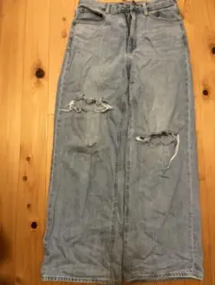 GU ダメージ加工 ワイドデニムパンツ ライトブルーのサムネイル