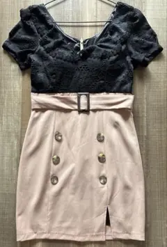 新品タグ付☆半袖ミニドレス☆黒×ピンク☆半袖☆M☆キャバドレス☆ジュエルズ☆韓国