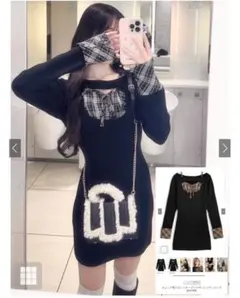 チェック柄フロントオープンリボンミニワンピース ホビ GRL