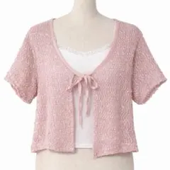 SHEIN クロップドカーディガン ピンク レース編み DAZY Mサイズ