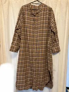 Mila Owen茶色系チェック柄長袖シャツワンピース