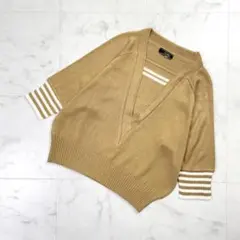Leilian レイヤード風 七分袖ニット ベージュ サイズM~L*ND438