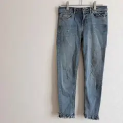 a1603 ZARA BASIC ダメージデニム ラインストーン 花柄 34