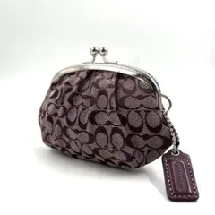 COACH 870 コーチ がま口財布 小銭入れ キャンバス シグネチャー 紫