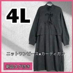 4Lニットワンピース★大きいサイズワンピース★秋冬ワンピ★カーディガン＋ワンピ