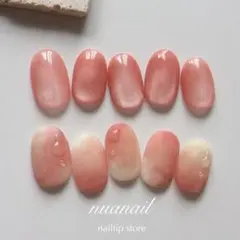 現品販売　ネイルチップ　桃ネイル　ハンドメイド　マグネットネイル