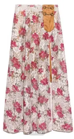 Lily Brown プリントレーススカート ベージュ ピンク