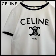 【超人気・極美品】セリーヌ/Tシャツ/トリオンフロゴ/リンガー/白×紺/XSのサムネイル
