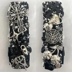 iQOSデコケース♡No.39 黒×シルバー　地雷ゴスロリy2kサブカル天使