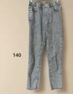 デニム風ウォッシュブルー ストレートレッグパンツ ウエストゴム 140