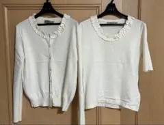 エムプルミエ　フリル付き長袖カーディガン　アンサンブル　38