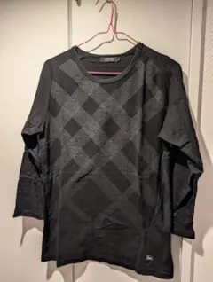 美品 バーバリー チェック柄 七分丈カットソー 黒 M size2 ロゴ刺繍