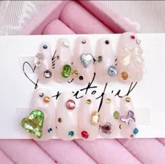 ネイルチップ ワンホン ちゅるん フレンチガーリー 宝石ネイル ベイビーブーマー