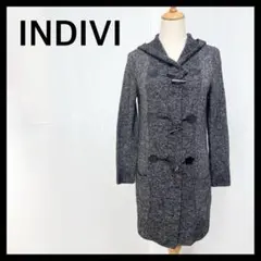 【美品】インディヴィ ロングニットカーディガン ダッフルコート ウール グレーMのサムネイル