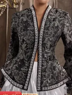 ジャガードパールノーカラージャケットXLサイズ