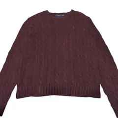 ポロラルフローレン ケーブルニット セーター ボルドー バーガンディ ロゴ刺繍