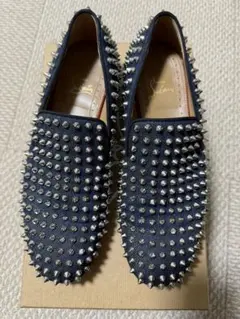 Christian Louboutin　スタッズ付きネイビー デニムローファー