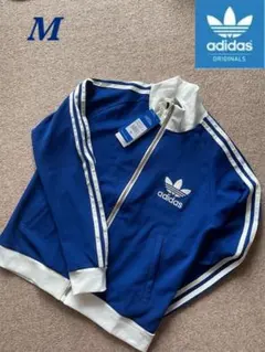 ［新品］M 韓国限定 adidas トラックジャケット刺繍ロゴ ブルー×ホワイトのサムネイル