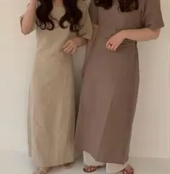lawgy 半袖 ロングワンピース ベージュのサムネイル