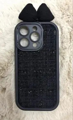 iPhone15proケース　ツイードリボン