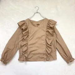 yn552 セレクトモカ フリルスリーブブラウス ブラウン Ｖネック 女っぽのサムネイル