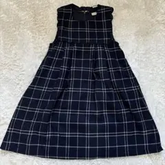 ネイビー チェック柄 ノースリーブワンピース