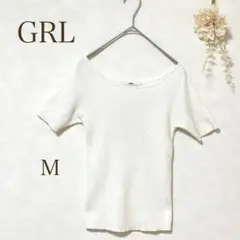 【グレイル】カットソー　リブニット　オフショルダー ホワイト 半袖　カジュアル