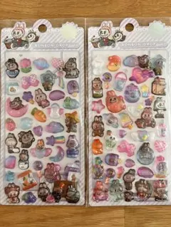 【新品未使用】3Dシール ぷくぷくシール ボンボンドロップ風シール　ラブブ　2枚