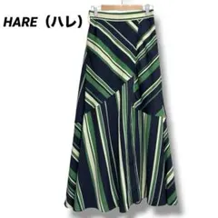 HARE ハレ ストライプ デザイン　切替　ロングスカート グリーン　フレア