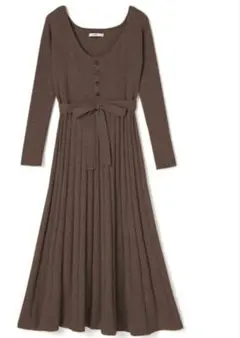 GRL リブ編みロングワンピースグレイルフロントボタンニットワンピース