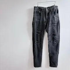 アズール ブラック ダメージ加工 スキニー デニム パンツ M 洗える ジーンズ