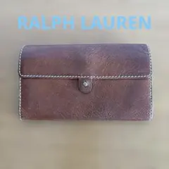 Ralph Laurenブラウンレザー 長財布 ボタン式開閉　ユニセックス