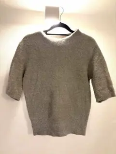 Apuweiser-riche グレー ラメ 五分袖カーディガン ゴールドボタン